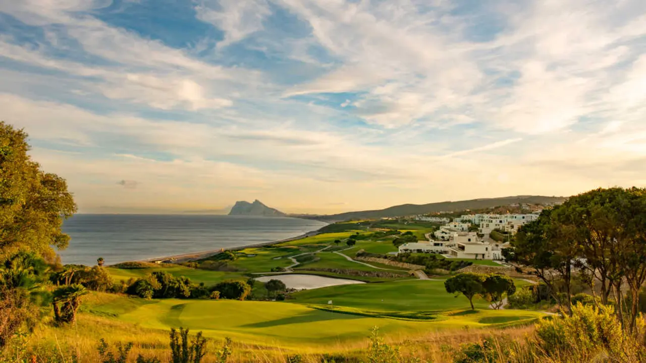 Fairmont La Hacienda Hotel , La Hacienda Golf Course, views to  Gibraltar and the the Mediterranean