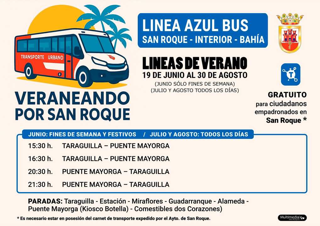Línea azul del bus especial hacia las playas.