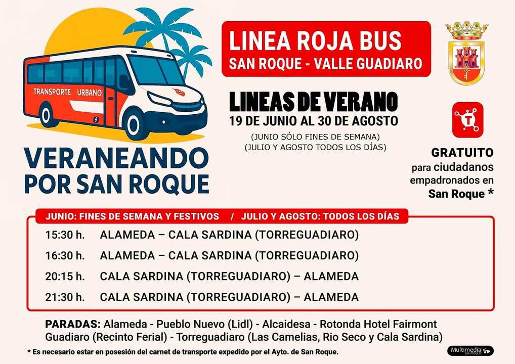 Línea roja del bus especial hacia las playas.